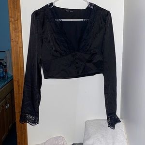 Long sleeve silk black top